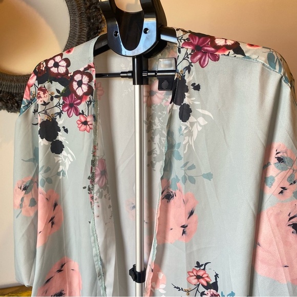 Floral Kimono Jacket - Pink and Green - Picture 2 of 4